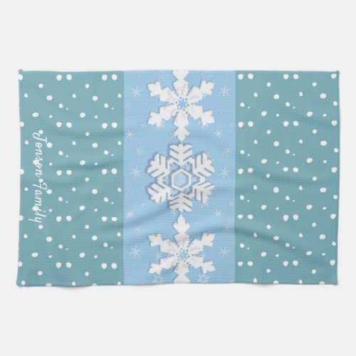 Merry Christmas  Happy New Year Rustic Snow Kitchen Towel