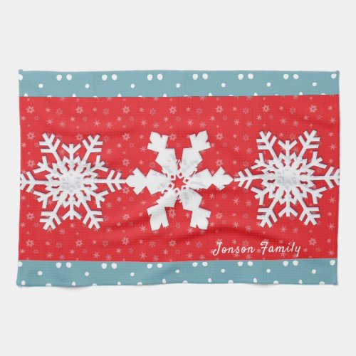 Merry Christmas  Happy New Year Rustic Snow Kitchen Towel