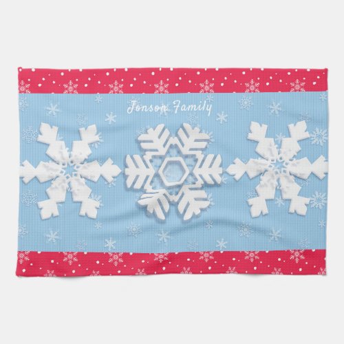 Merry Christmas  Happy New Year Rustic Snow Kitchen Towel