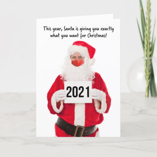 Merry Christmas Happy New Year Santa in Face Mask Holiday Card
