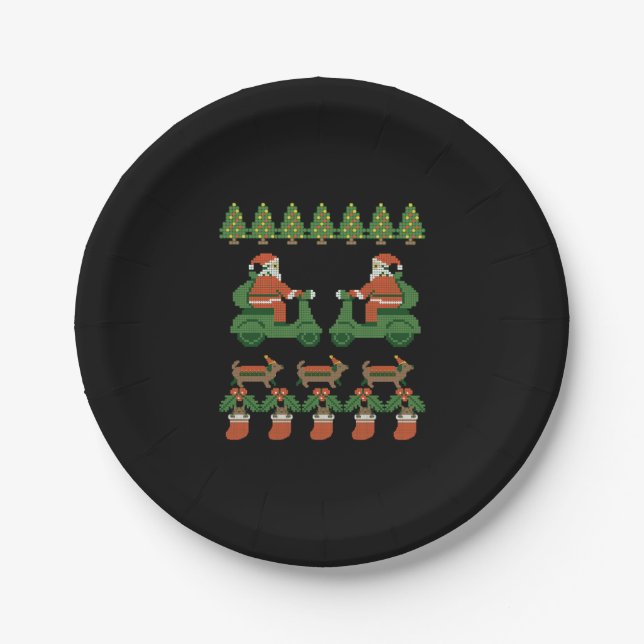 Merry Christmas happy new year,santa pixels Paper Plates (Front)