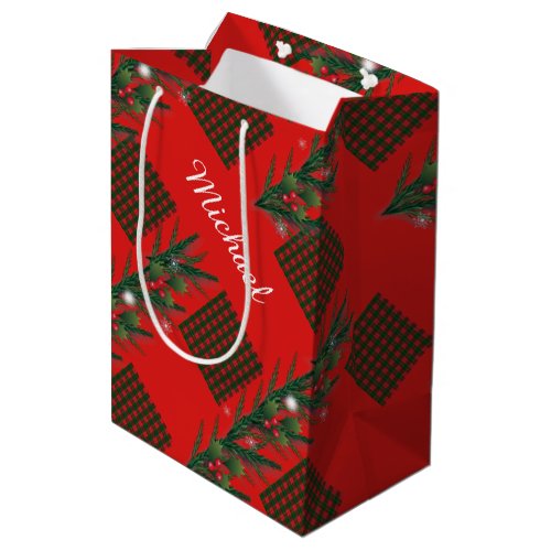 Merry Christmas  Happy New Year Scotland Pattern Medium Gift Bag