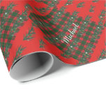 Merry Christmas & Happy New Year! Scotland Pattern Wrapping Paper<br><div class="desc">Monogram Wrapping Paper (Personalized) - Merry Christmas and Happy New Year! XMAS Wrapping Paper decorated with Christmas magic symbols, Winter Holiday gifts elements pattern, snowman, christmas tree, christmas ball, reindeer, snowflakes, christmas stars, and more festive characters. Rustic Twig Christmas Berry Wreath, Garland decoration, on Christmas checkered square ornaments, Scotland pattern...</div>