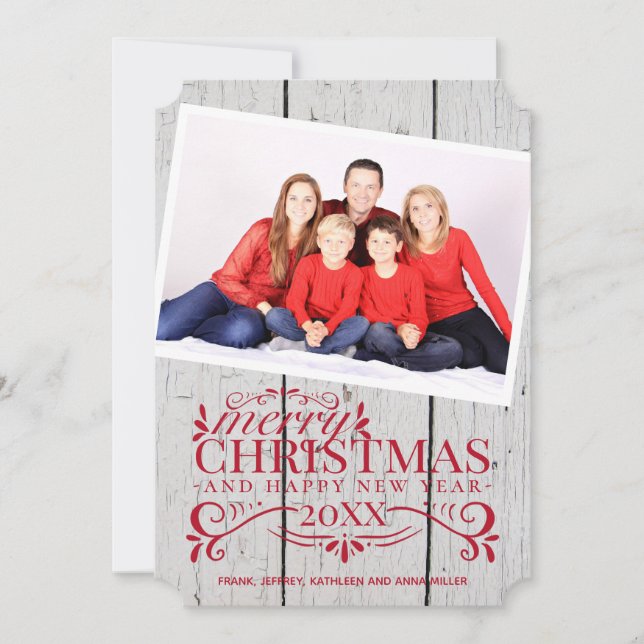 Merry Christmas Happy New Year Script Custom Photo Card (Front)