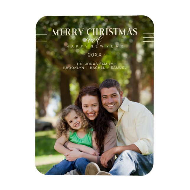 Merry Christmas Happy New Year Script Custom Photo Magnet (Vertical)