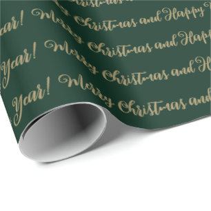 Merry Christmas Happy New Year script green gold Wrapping Paper