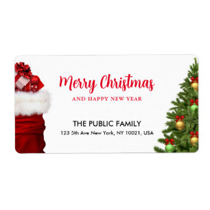 Merry Christmas Happy New Year Shipping Address Label