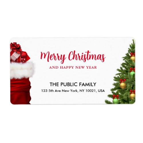 Merry Christmas Happy New Year Shipping Address Label