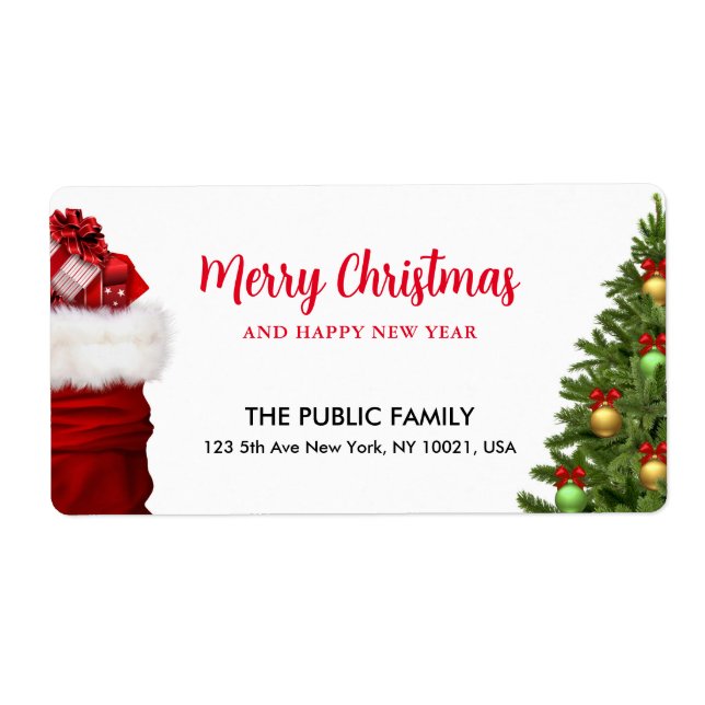 Merry Christmas Happy New Year Shipping Address Label (Front)
