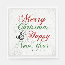 Merry Christmas Happy New Year Silver Glitter