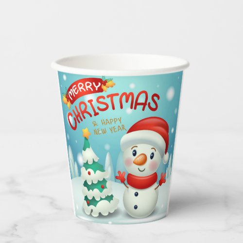 Merry Christmas Happy New Year Snowman Cute Paper Cups