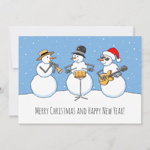 Merry Christmas Happy New Year Snowman Jazzband  Holiday Card