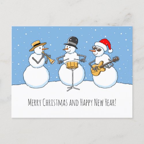 Merry Christmas Happy New Year Snowman Jazzband Holiday Postcard