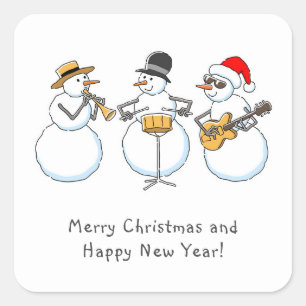 Merry Christmas Happy New Year Snowman Jazzband Square Sticker