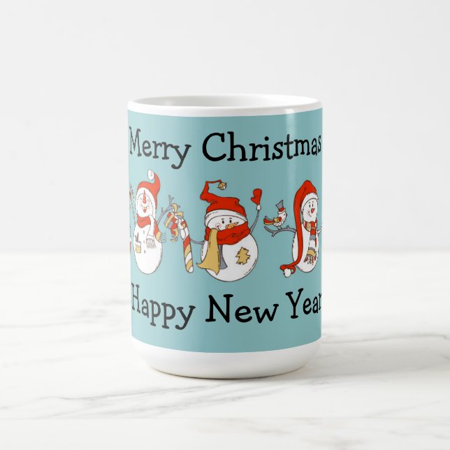 Merry Christmas Happy New Year Snowmen Coffee Mug (Center)