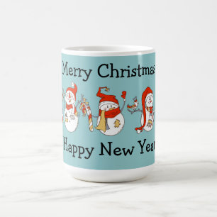 Merry Christmas Happy New Year Snowmen Coffee Mug