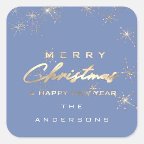 Merry Christmas Happy New Year Stars Blue Spark Square Sticker