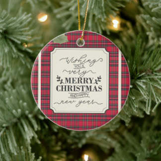 Merry Christmas & Happy New Year Tartan Name Ceramic Ornament