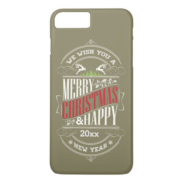 Merry Christmas & Happy New Year Text, Customize Case-Mate iPhone Case (Back)