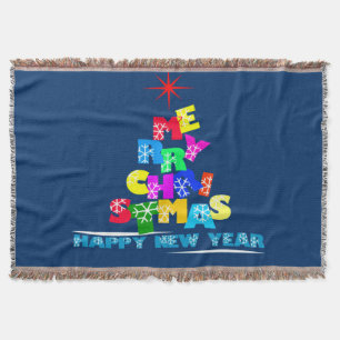Merry Christmas Happy New Year Throw Blanket
