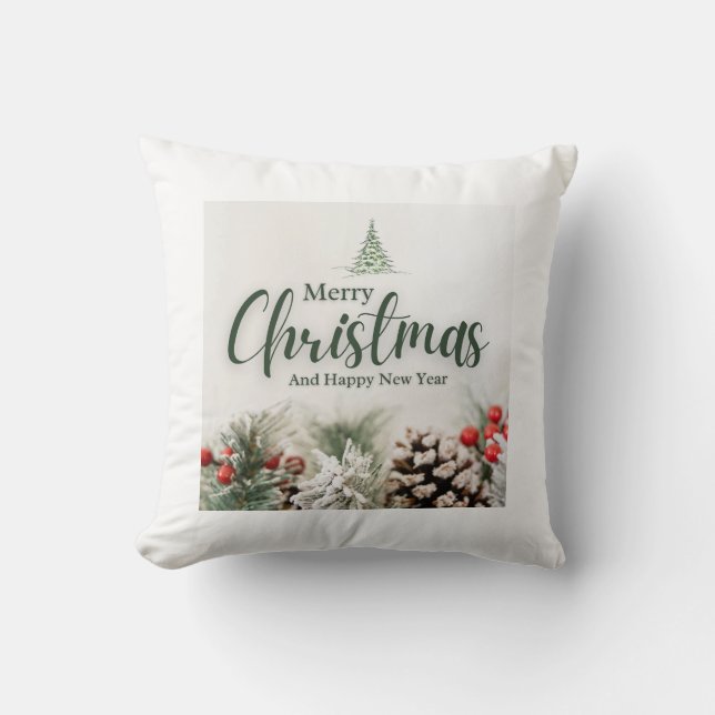 Merry Christmas & Happy New Year Throw Pillow (Front)