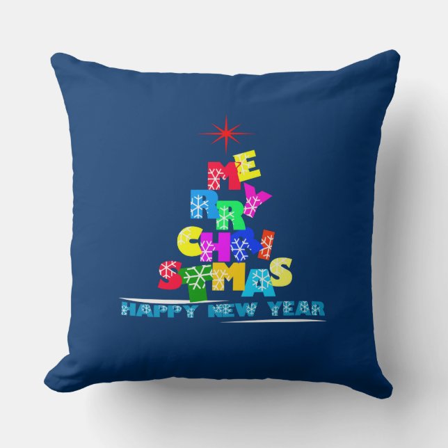 Merry Christmas Happy New Year Throw Pillow (Front)