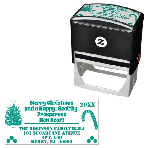 Merry Christmas Happy New Year Tree Candy Cane Self_inking Stamp