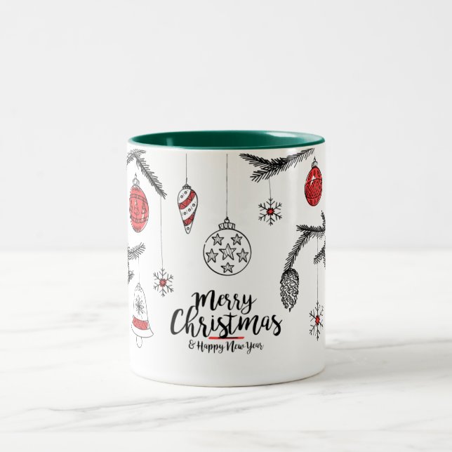 Merry Christmas & Happy New Year Two-Tone Coffee Mug (Center)