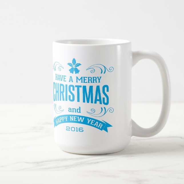 Merry Christmas Happy New Year Typography Coffee Mug (Right)