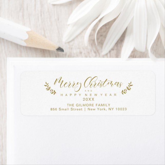Merry Christmas & Happy New Year Whimsical Script Label (Insitu)