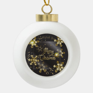 Merry Christmas! Happy New Year! White Snowflake Ceramic Ball Christmas Ornament