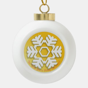 Merry Christmas! Happy New Year! White Snowflake Ceramic Ball Christmas Ornament