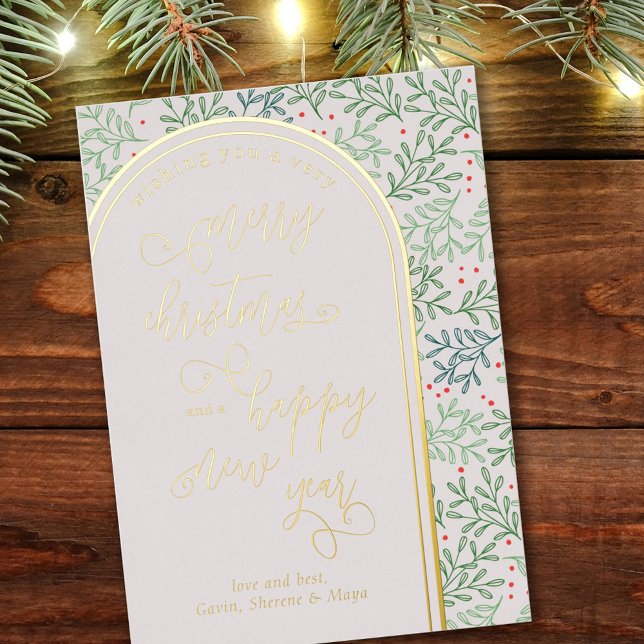 Merry Christmas Happy New Year Winter Foliage Foil Holiday Card (Creator Uploaded)