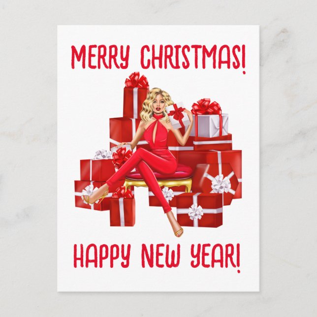 Merry Christmas.  Happy New Year.  Women Mom Sista Postcard (Front)