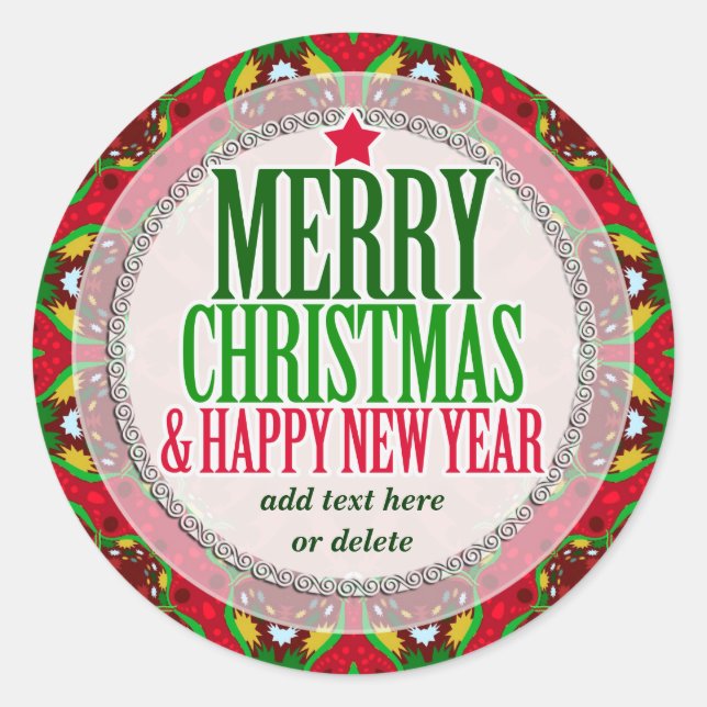 Merry Christmas Happy NewYear Round Sticker (Front)