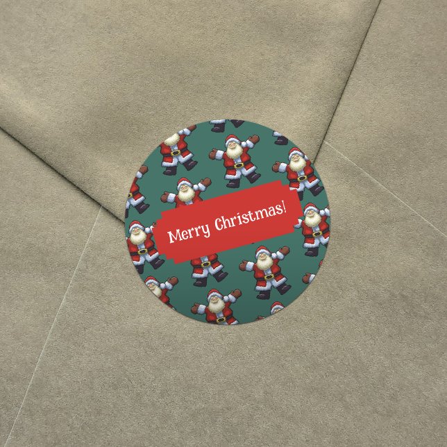 Merry Christmas! Happy Santa Father Xmas Pattern Classic Round Sticker (Creator Uploaded)