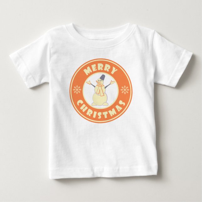 Merry Christmas happy snowman famous coffe style Baby T-Shirt (Front)