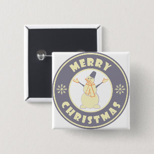 Merry Christmas happy snowman famous coffe style Button