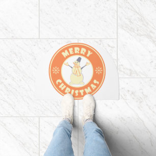Merry Christmas happy snowman famous coffe style Doormat