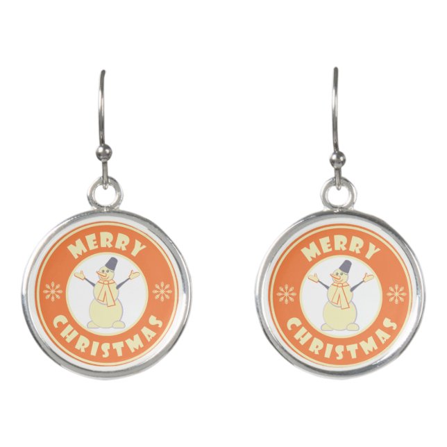 Merry Christmas happy snowman famous coffe style Earrings (Front)
