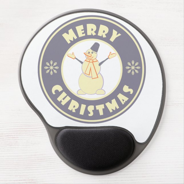 Merry Christmas happy snowman famous coffe style Gel Mouse Pad (Front)
