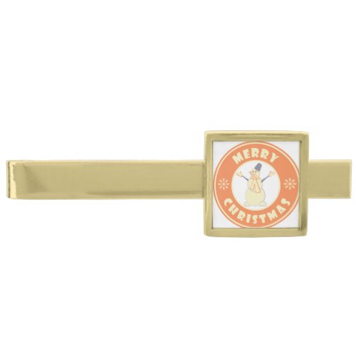 Merry Christmas happy snowman famous coffe style Gold Finish Tie Bar