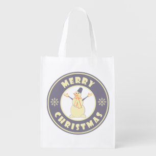 Merry Christmas happy snowman famous coffe style Grocery Bag