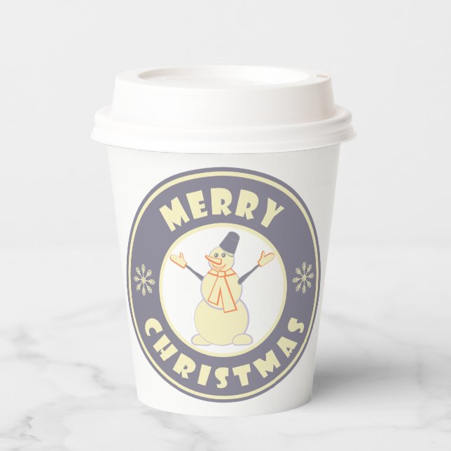 Merry Christmas happy snowman famous coffe style Paper Cups (Front)