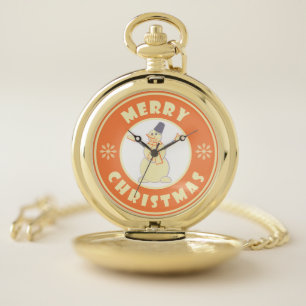Merry Christmas happy snowman famous coffe style Pocket Watch