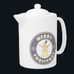 Merry Christmas happy snowman famous coffe style Teapot<br><div class="desc">Famous coffe style logo with Merry Christmas typography</div>