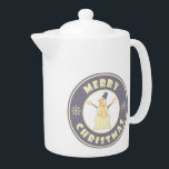 Merry Christmas happy snowman famous coffe style Teapot<br><div class="desc">Famous coffe style logo with Merry Christmas typography</div>