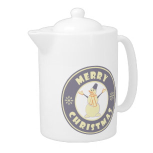 Merry Christmas happy snowman famous coffe style Teapot