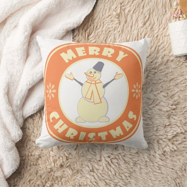 Merry Christmas happy snowman famous coffe style Throw Pillow (Blanket)