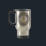 Merry Christmas happy snowman famous coffe style Travel Mug<br><div class="desc">Famous coffe style logo with Merry Christmas typography</div>